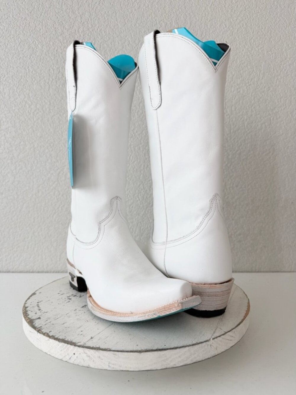Lane EMMA JANE White Cowboy Boots Western Cowgirl Mid Calf Tall Snip Toe 7.5